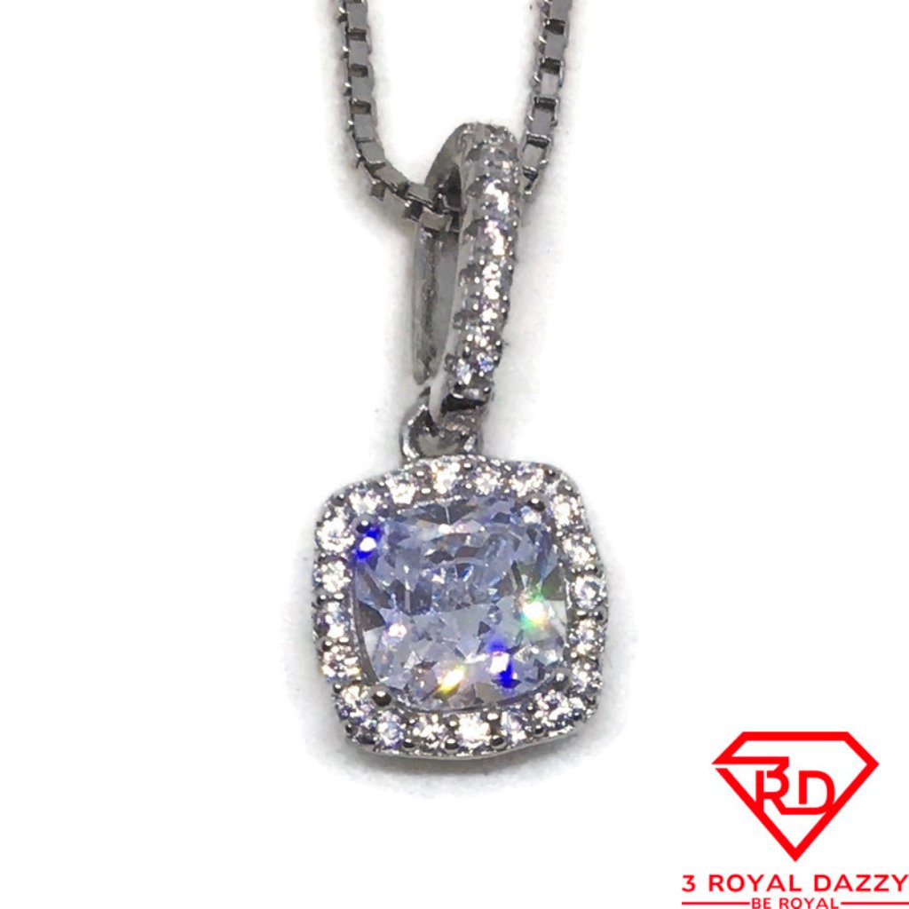 Princess Square Cz Charm Pendant White Gold Layer
